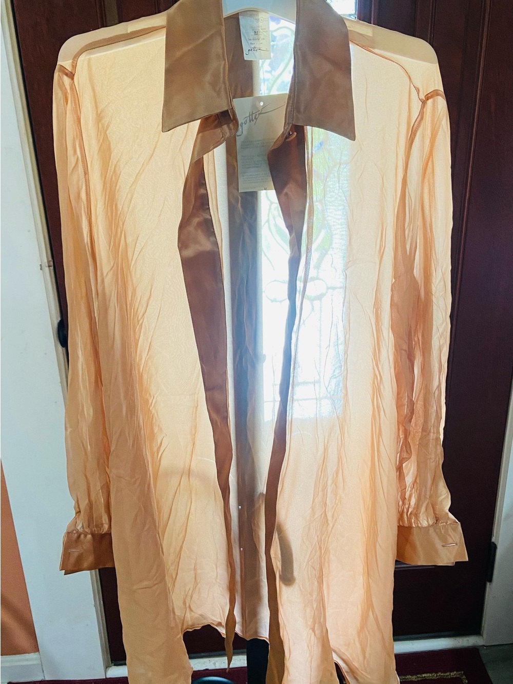 Gottex Peach and Bronze Sheer Satin-Trim Top